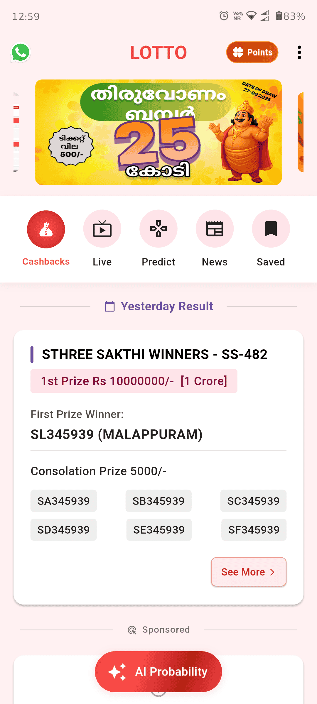 Kerala Lottery Screen 1